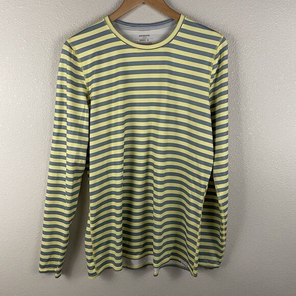 Patagonia Womens XL Baselayer Capeline Silkweight Yellow Gray Stripe - Picture 1 of 5